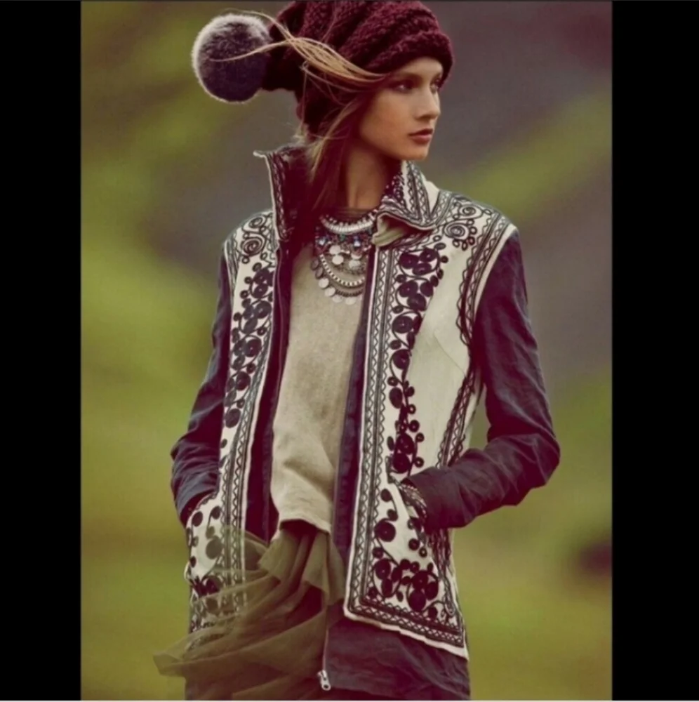 Free People Boho Embroidered Coat Jacket - Picture 4 of 8